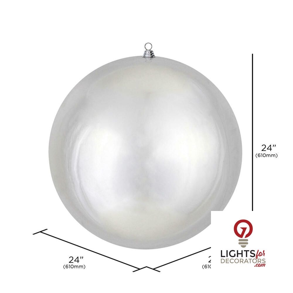 24" Oversized Shatterproof Ball Ornament - Silver - Shiny - UV Treated — alternate view