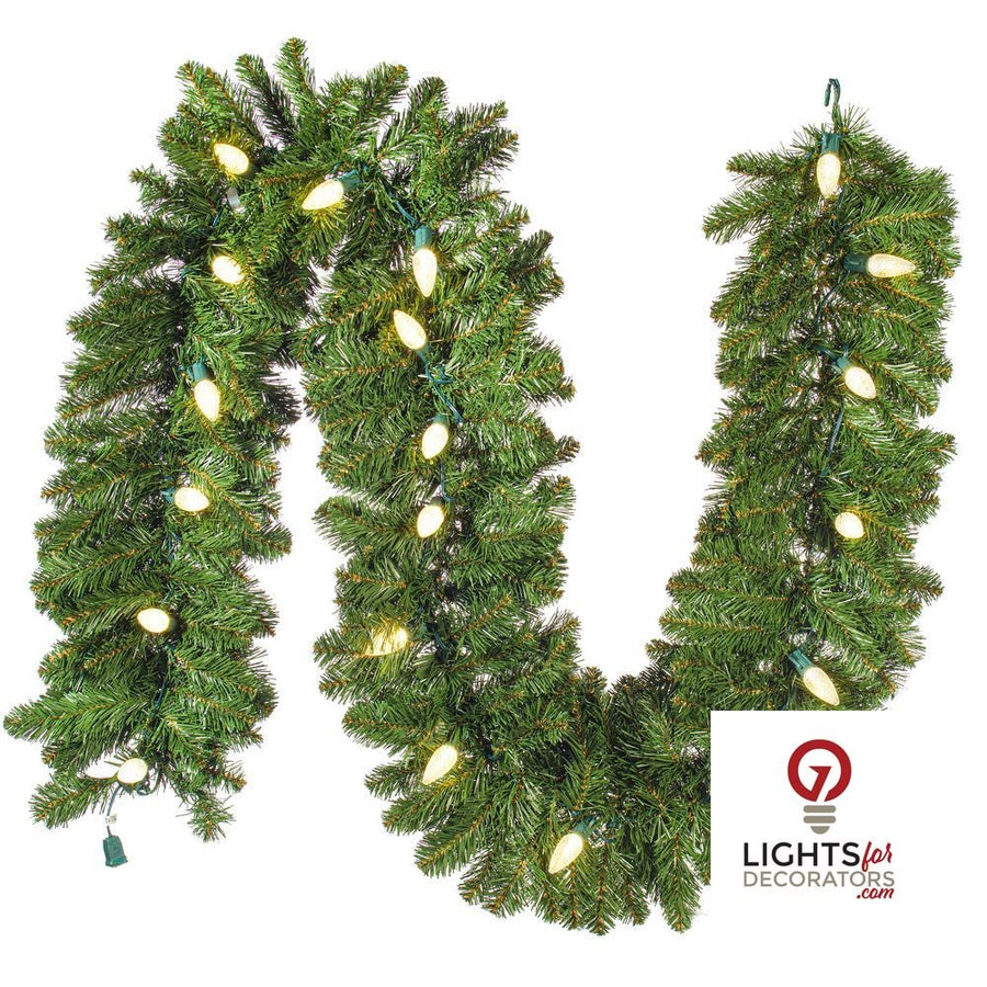 9' x 18" Warm White Deluxe Sequoia Fir Garland 9'- 18"- Warm White
