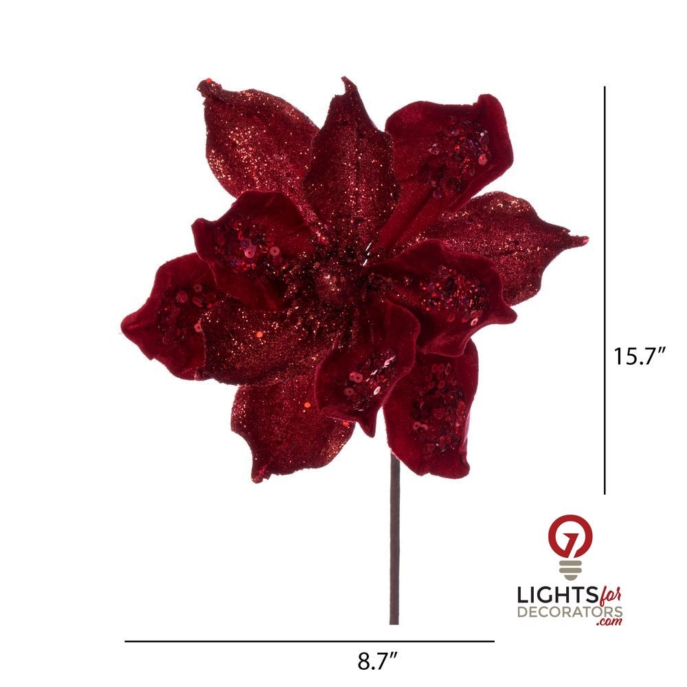 15" Deluxe Magnolia 8" Flower - Set of 6 - Red — alternate view