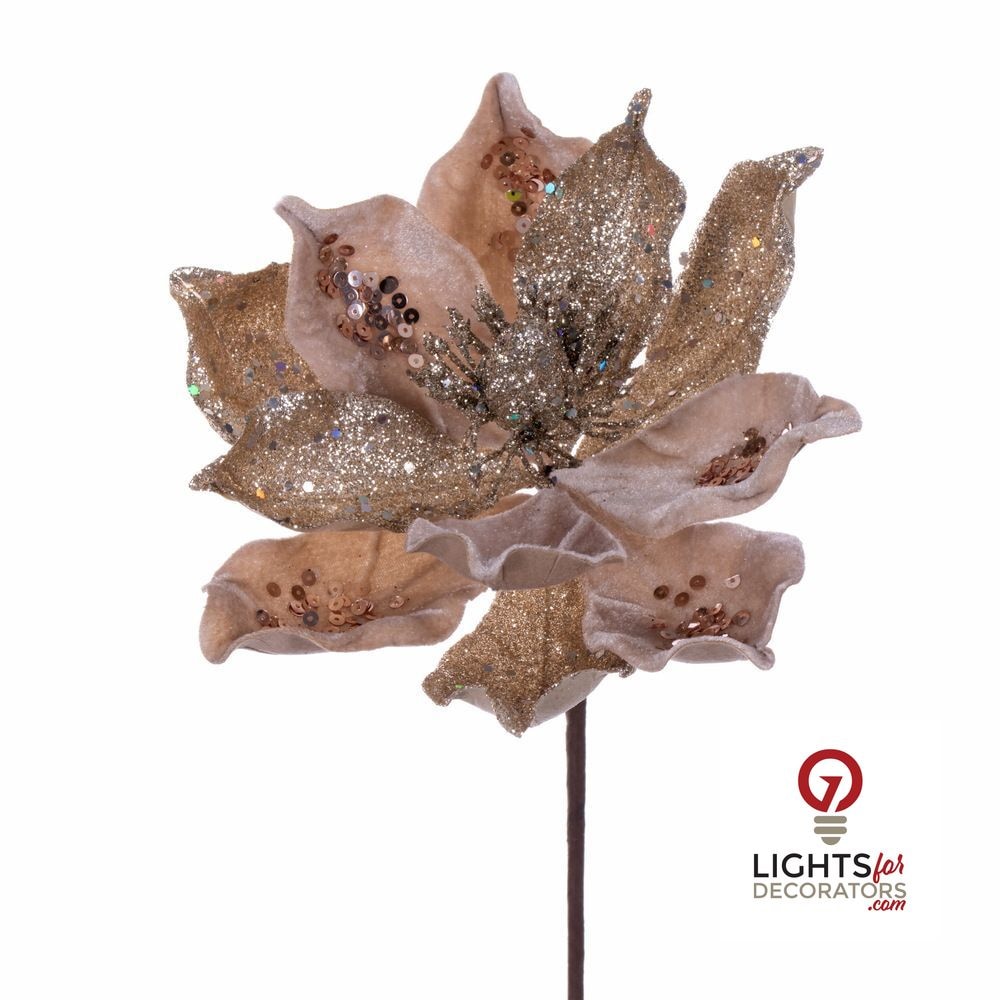 15" Deluxe Magnolia 8" Flower - Set of 6 - Champagne