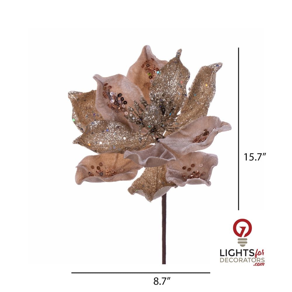15" Deluxe Magnolia 8" Flower - Set of 6 - Champagne — alternate view