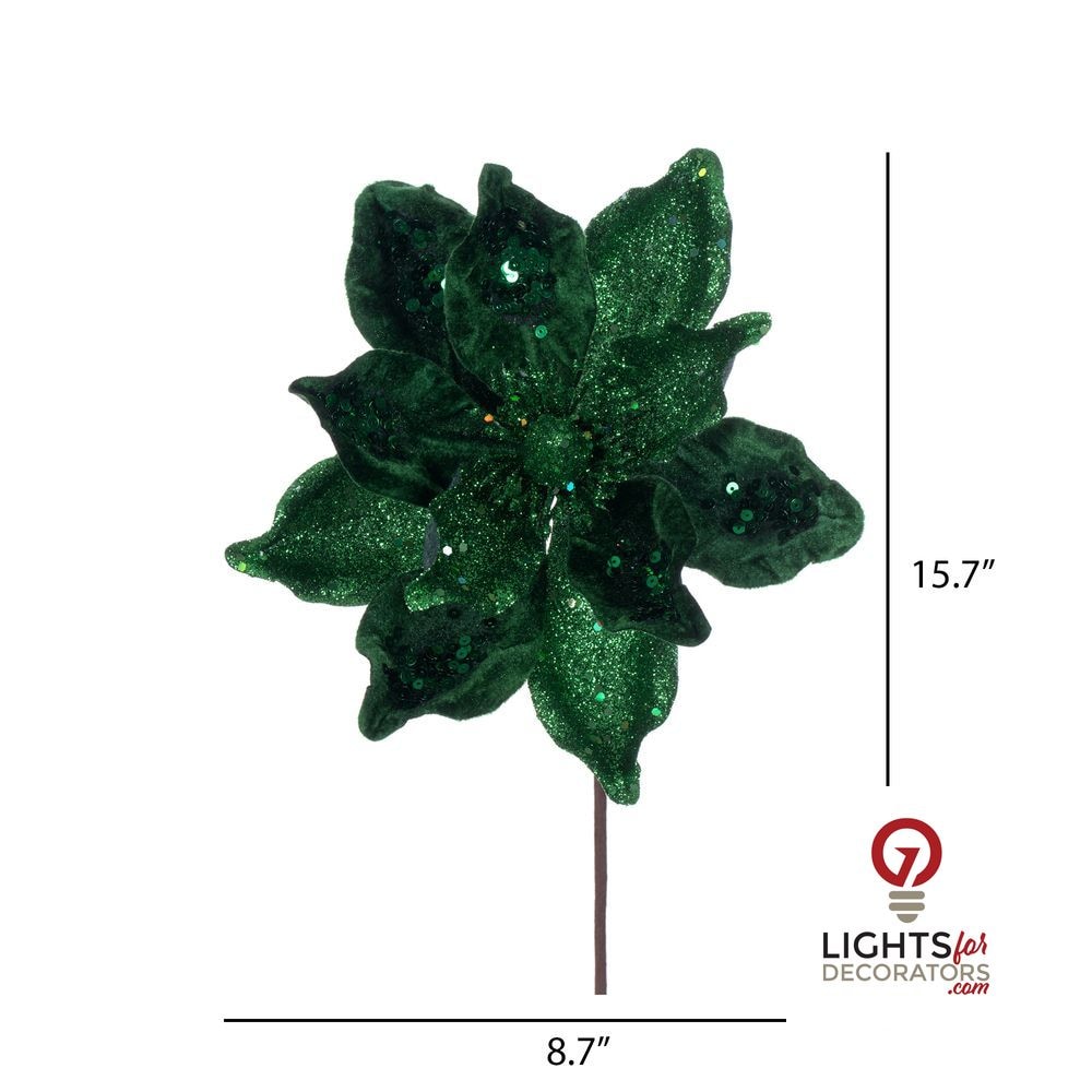 15" Deluxe Magnolia 8" Flower - Set of 6 - Midnight Green — alternate view