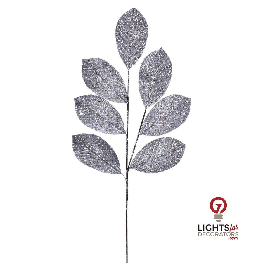 27" Glitter Leaf Spray - Set of 4 - Silver Silver – Bag of 4