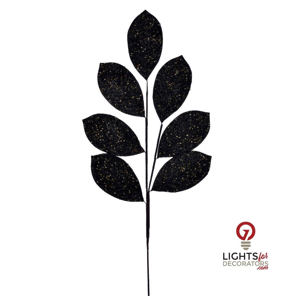 27" Glitter Leaf Spray - Set of 4 - Black