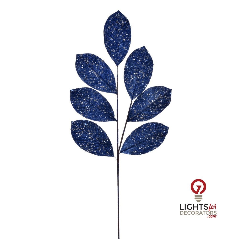 27" Glitter Leaf Spray - Set of 4 - Midnight Blue