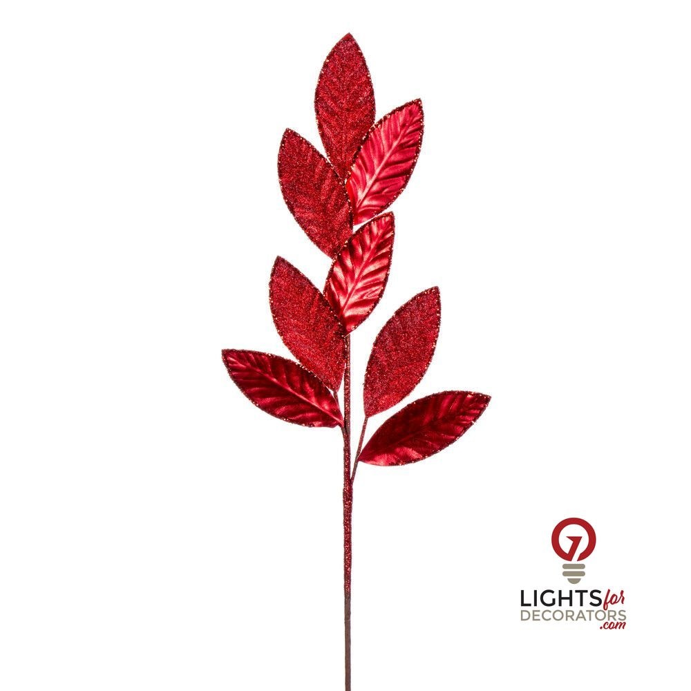 27.5" Metallic Leaf Glitter Spray - Set of 3 - Red
