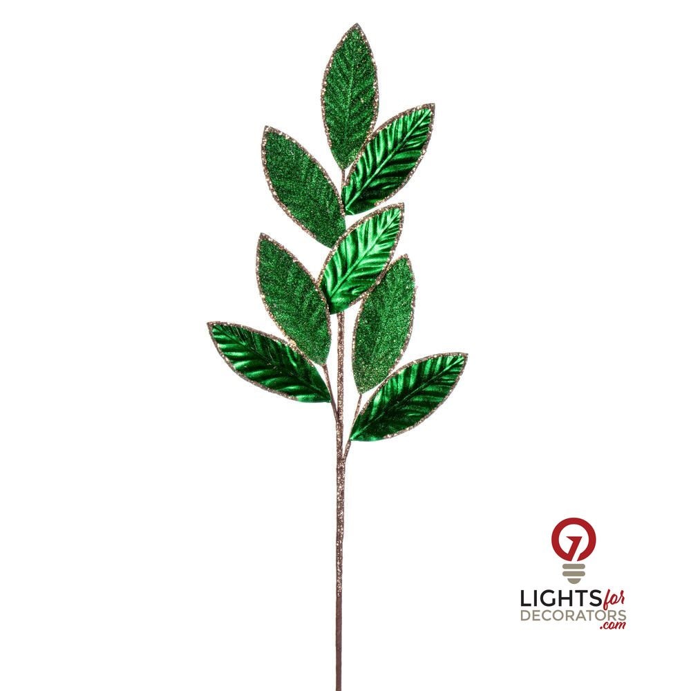 27.5" Metallic Leaf Glitter Spray - Set of 3 - Green