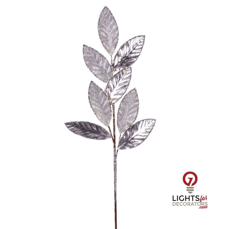 27.5" Metallic Leaf Glitter Spray - Set of 3 - Silver Silver – Bag of 3