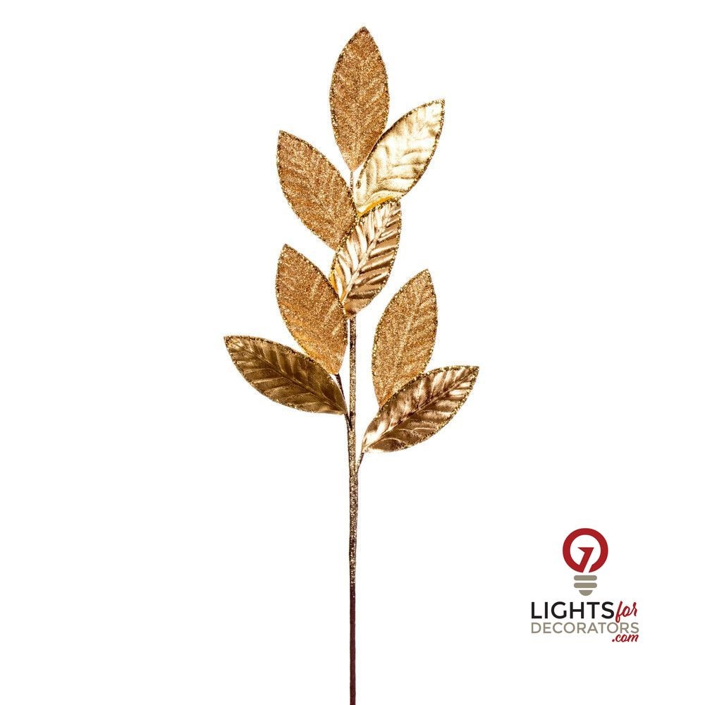 27.5" Metallic Leaf Glitter Spray - Set of 3 - Gold