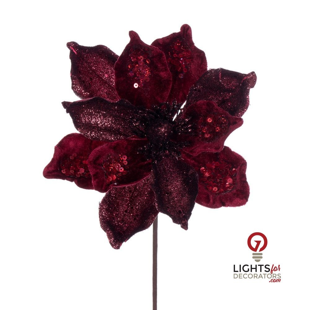 15" Deluxe Magnolia 8" Flower - Set of 6 - Burgundy