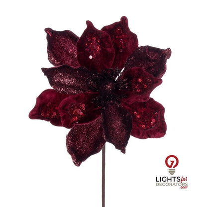15" Deluxe Magnolia 8" Flower - Set of 6 - Burgundy