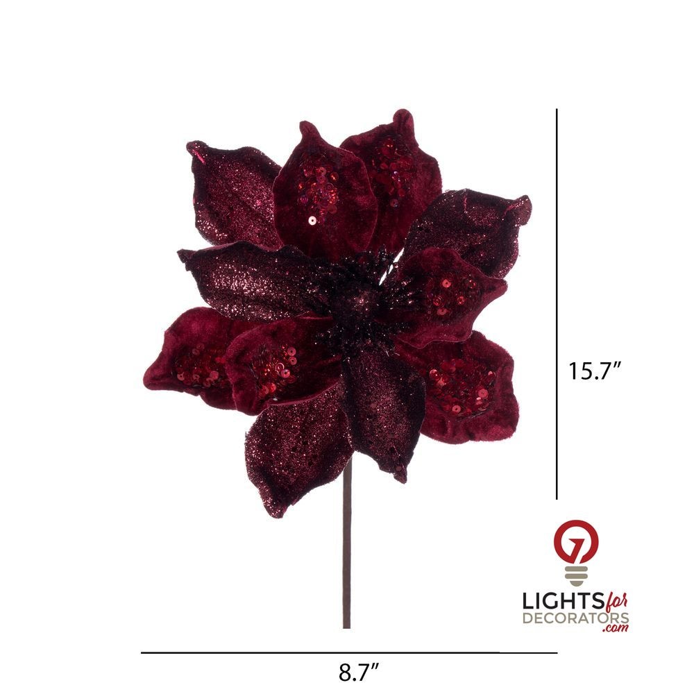 15" Deluxe Magnolia 8" Flower - Set of 6 - Burgundy — alternate view