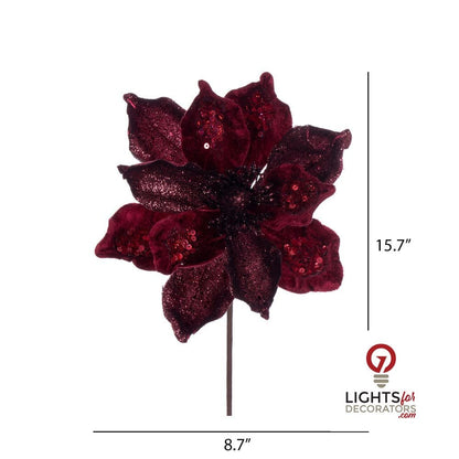 15" Deluxe Magnolia 8" Flower - Set of 6 - Burgundy — alternate view