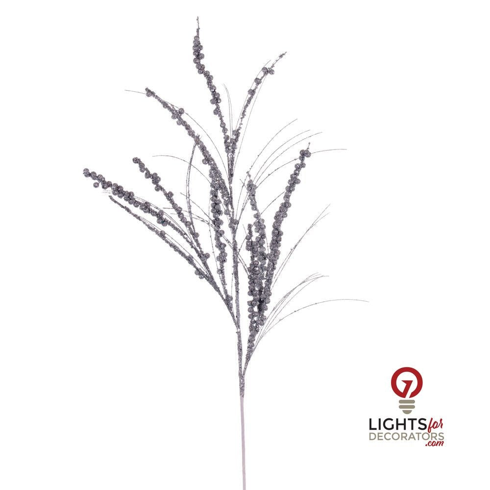 36" Berry Twig Glitter Spray - Set of 6 - Silver