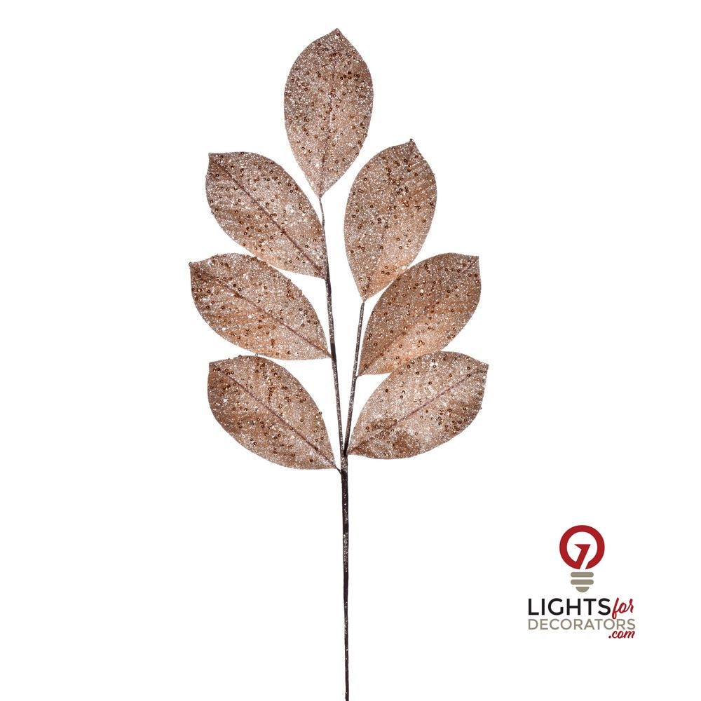 27" Glitter Leaf Spray - Set of 4 - Rose Gold