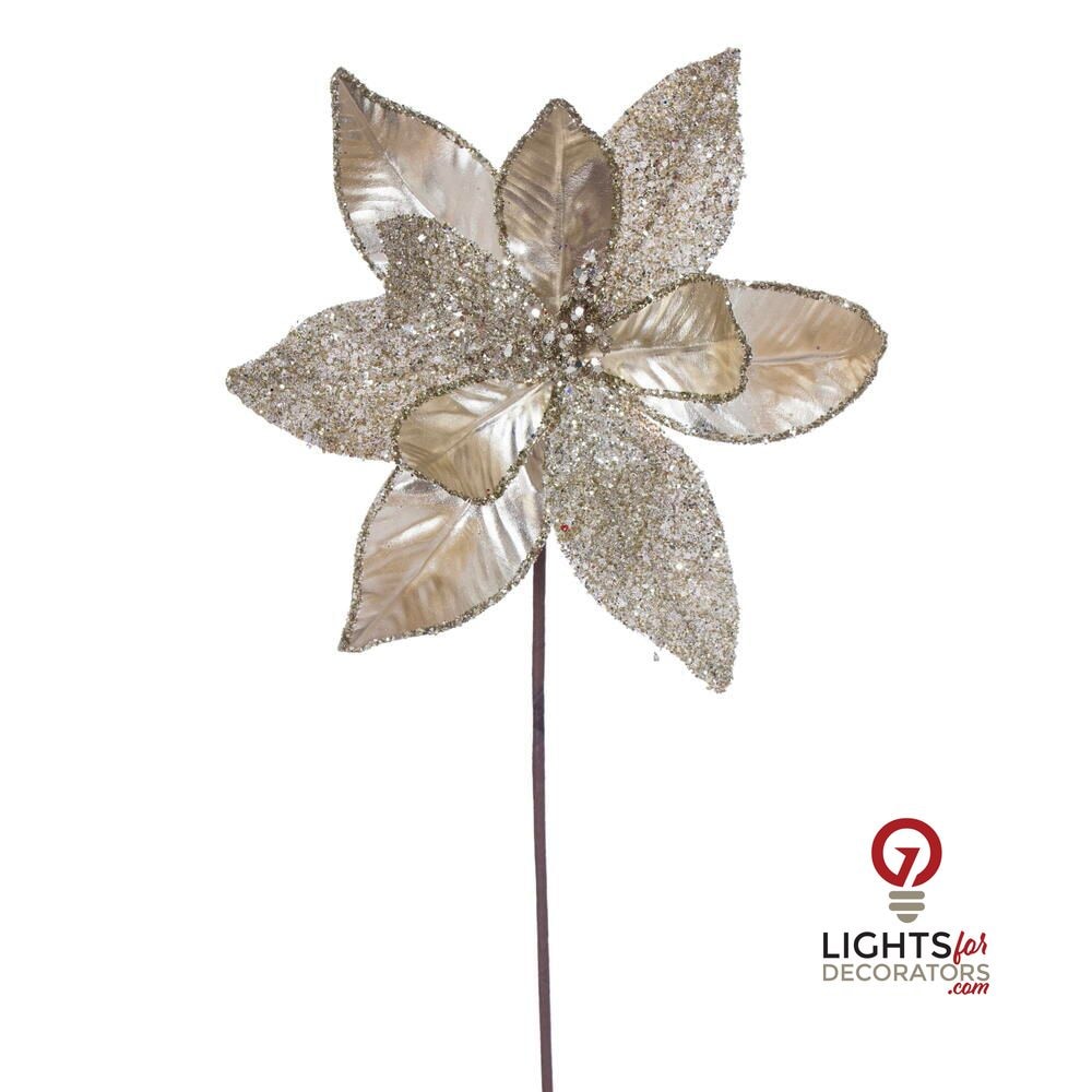 21.5" Poinsettia 11" Flower - Set of 6 - Champagne