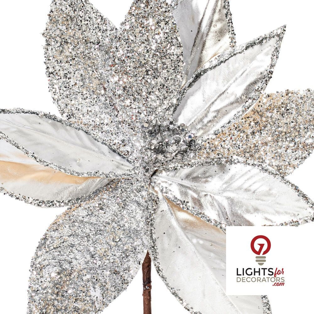 21.5" Poinsettia 11" Flower - Set of 6 - Silver — alternate view