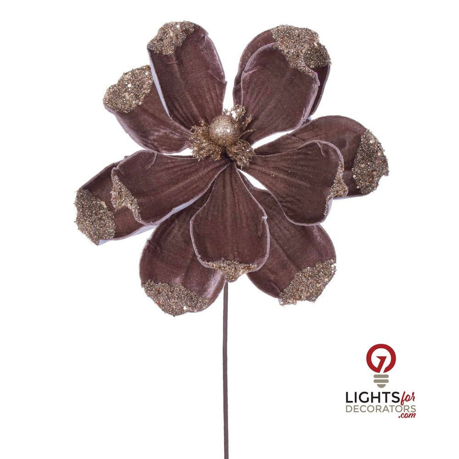 21.5" Velvet Magnolia 13" Flower - Set of 4 - Mocha