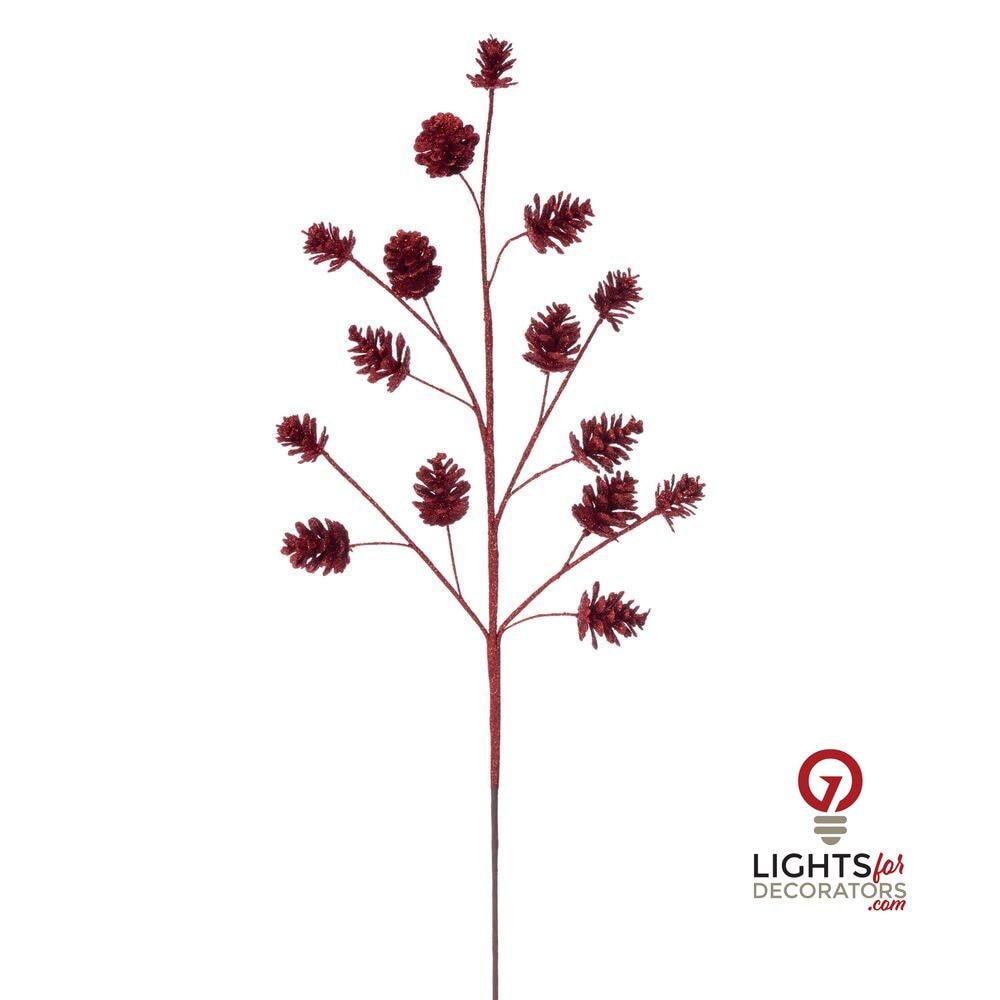 24" Pinecone Glitter Spray - Set of 6 - Red