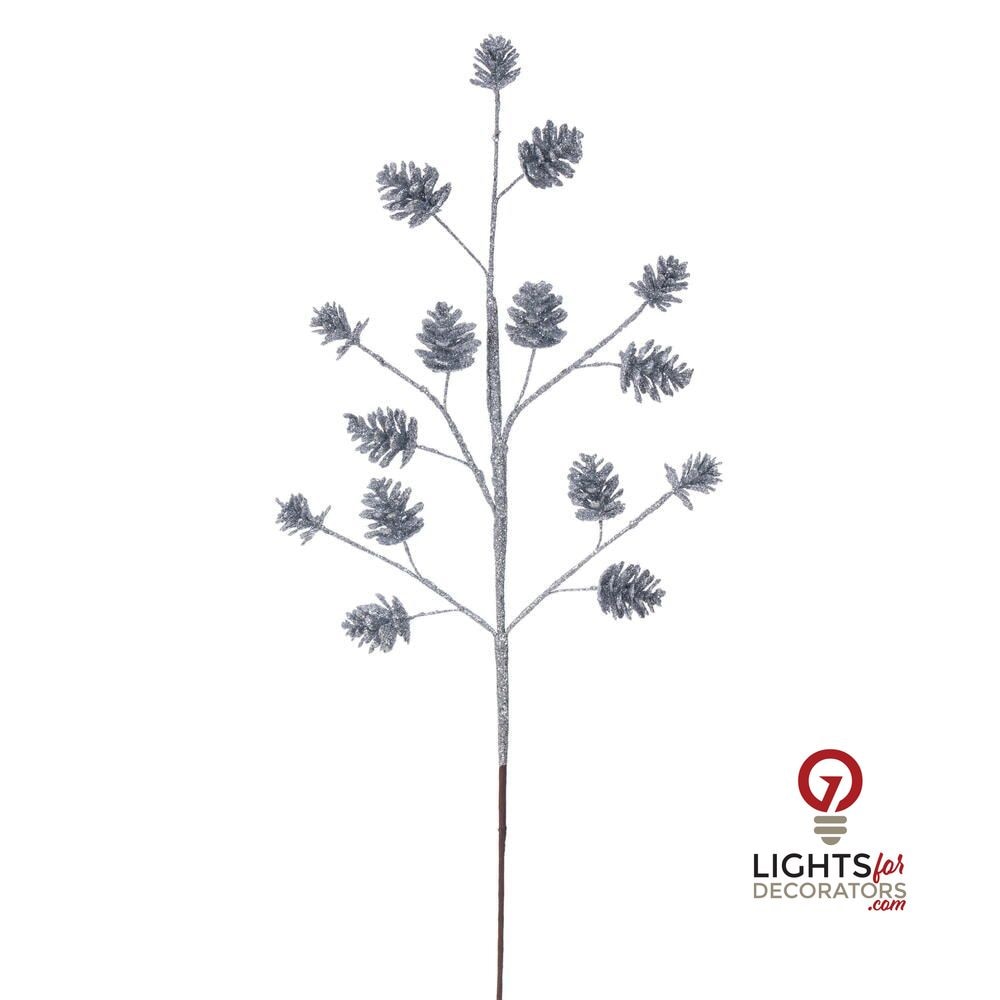 24" Pinecone Glitter Spray - Set of 6 - Silver