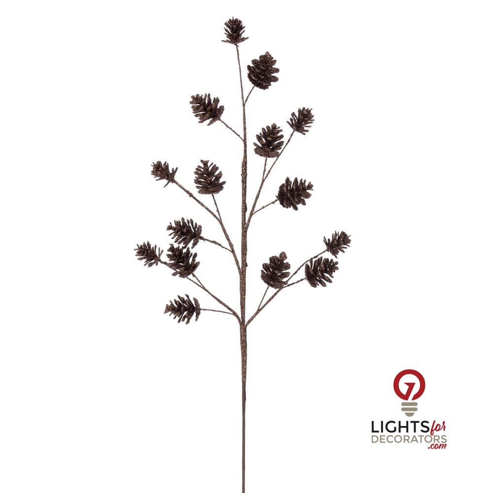 24" Pinecone Glitter Spray - Set of 6 - Mocha