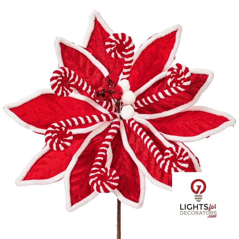 21.5" Red Candy Cane Poinsettia Spray- Set of 4 — alternate view