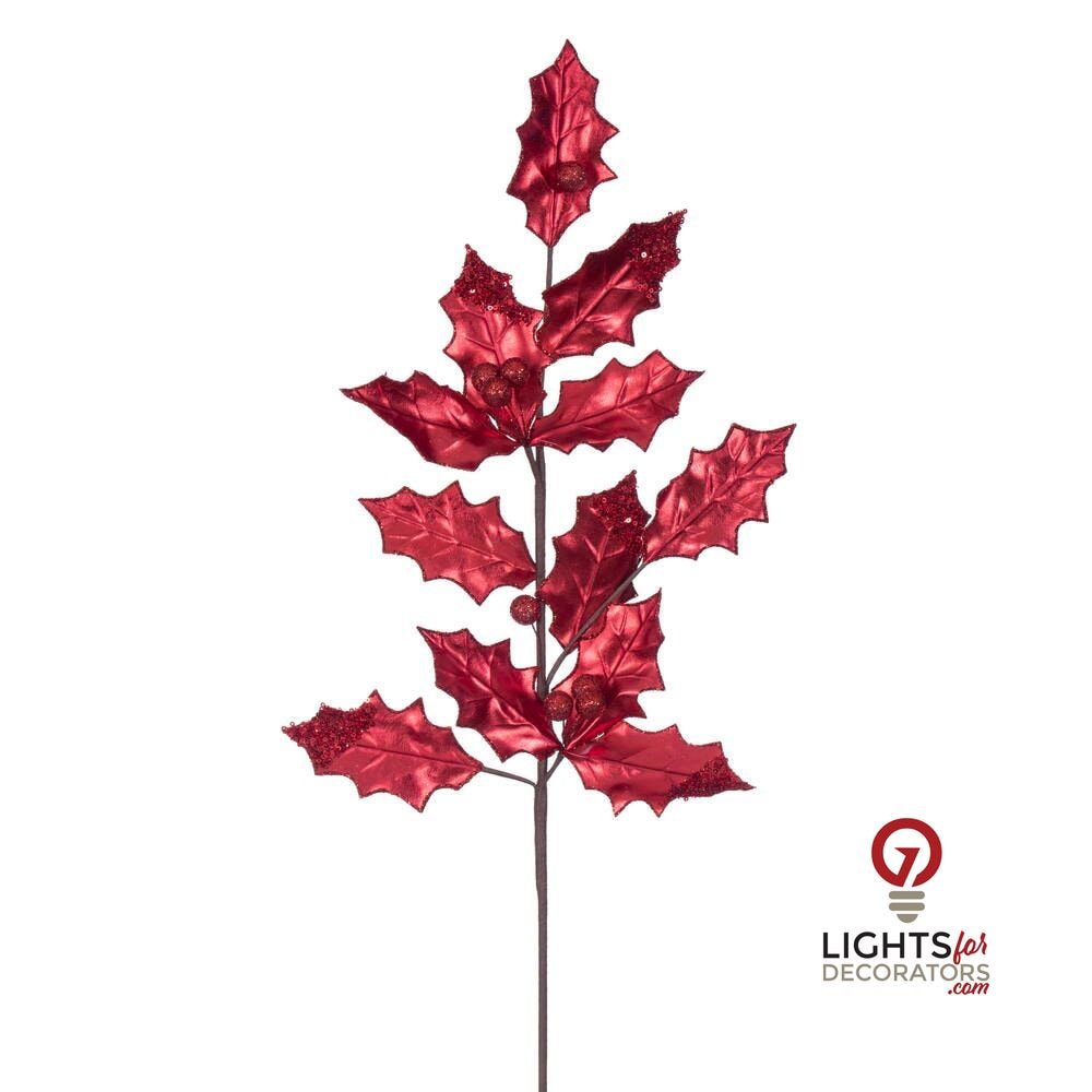 28" Holly Leaf Spray - Set of 6 - Red