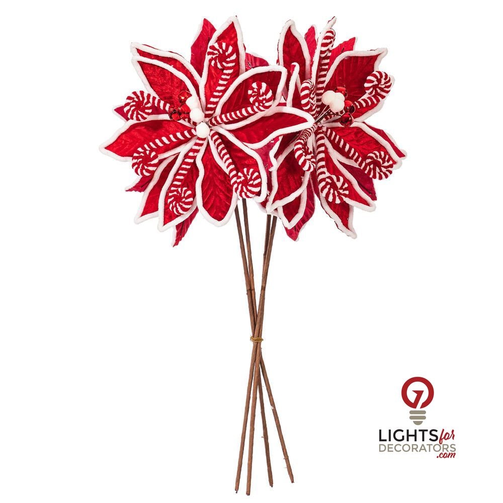 21.5" Red Candy Cane Poinsettia Spray- Set of 4 — alternate view