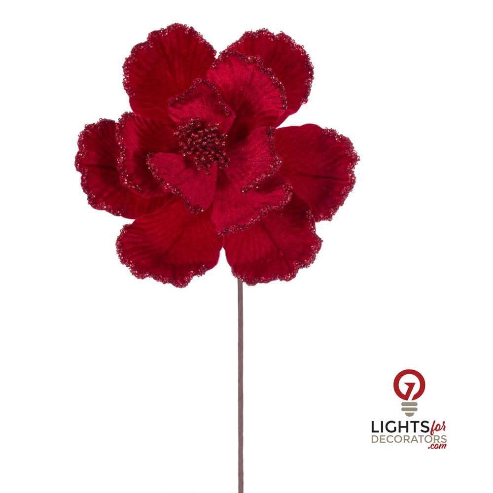 20" Velvet Magnolia 10" Flower - Set of 3 - Red