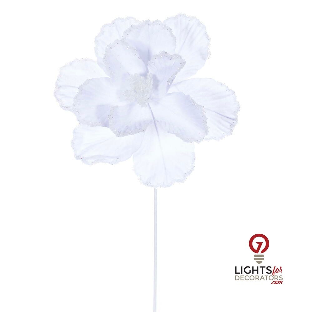 20" Velvet Magnolia 10" Flower - Set of 3 - White