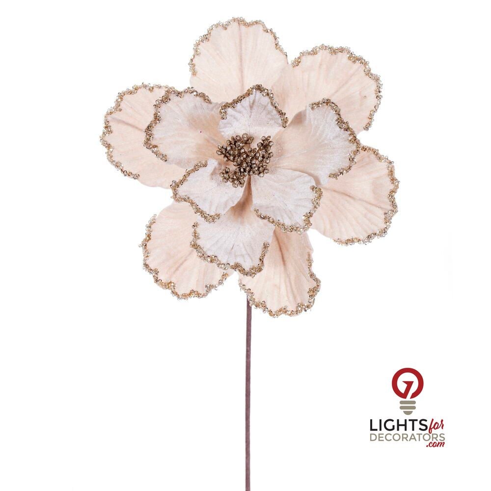 20" Velvet Magnolia 10" Flower - Set of 3 - Champagne