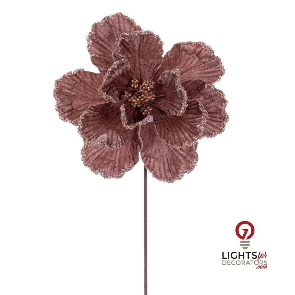 20" Velvet Magnolia 10" Flower - Set of 3 - Mocha