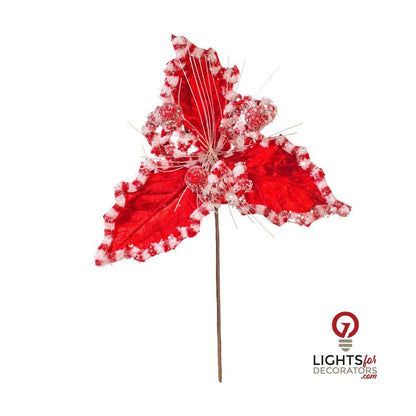 20" Red/White Holly Leaf Curly Spray - Set of 3