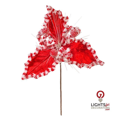20" Red/White Holly Leaf Curly Spray - Set of 3 — alternate view