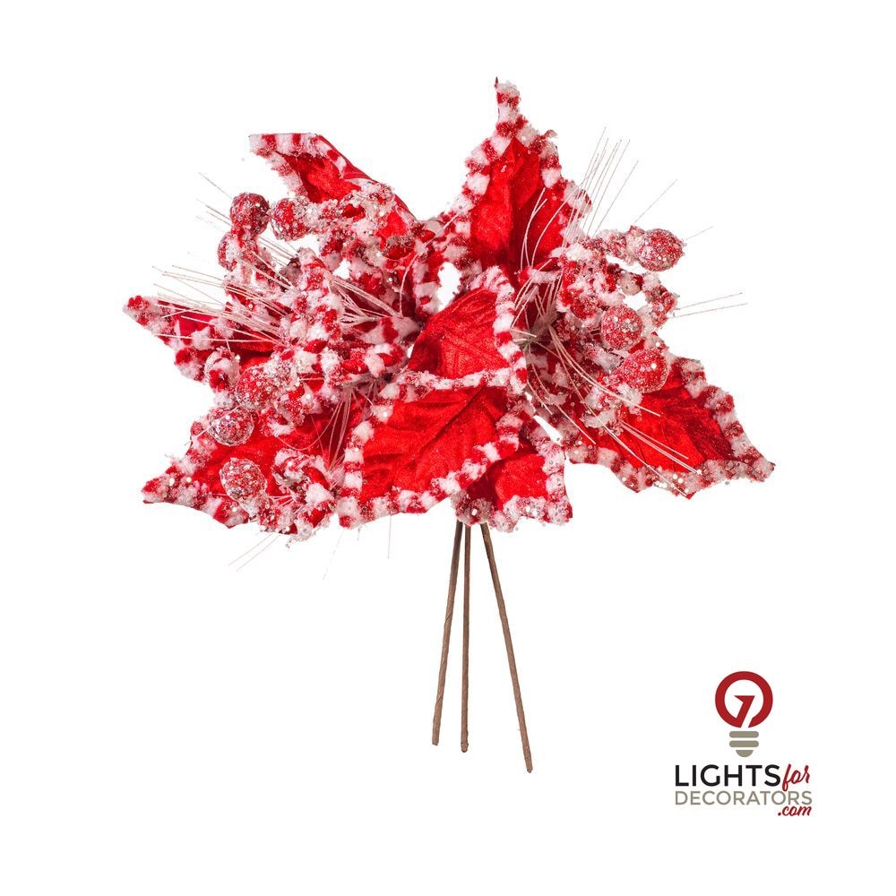 20" Red/White Holly Leaf Curly Spray - Set of 3 — alternate view