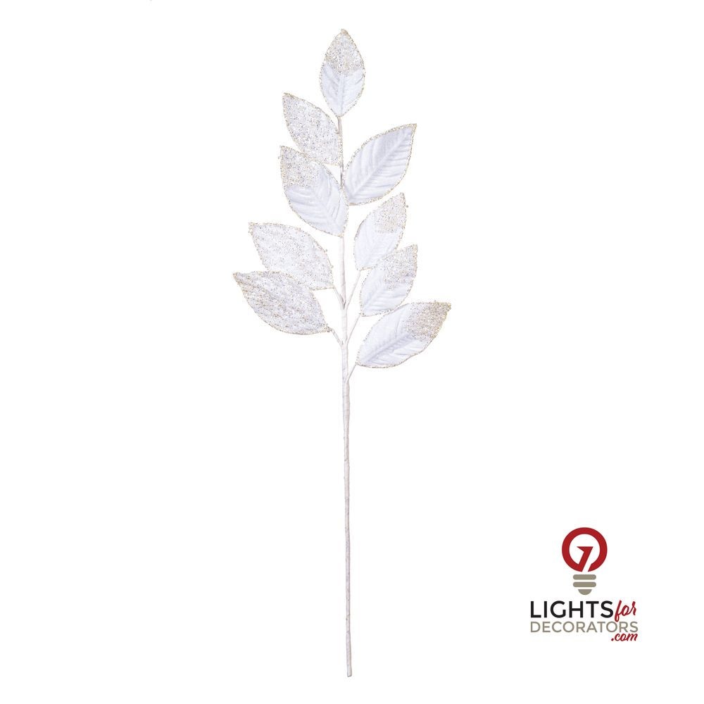 32" Velvet Pearl Leaf Spray - Set of 2 - White