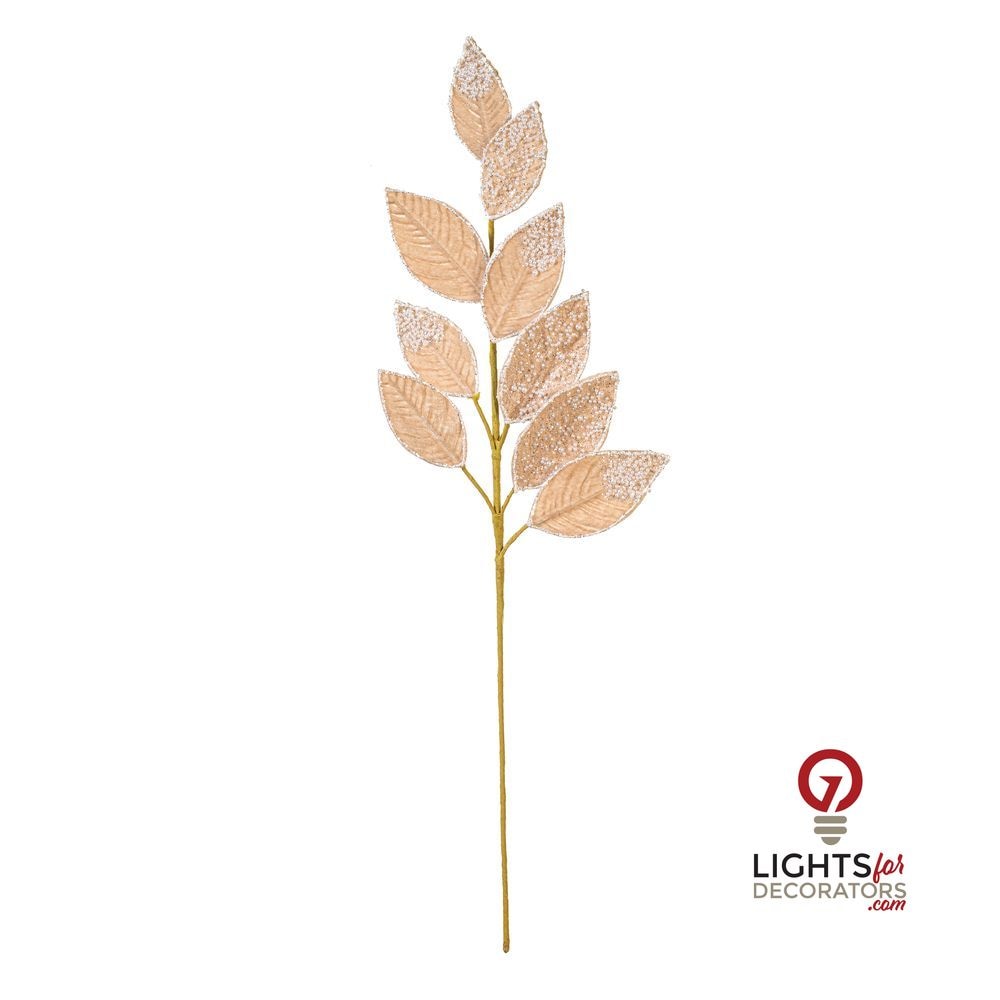 32" Velvet Pearl Leaf Spray - Set of 2 - Champagne