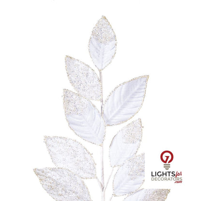 32" Velvet Pearl Leaf Spray - Set of 2 - White — alternate view