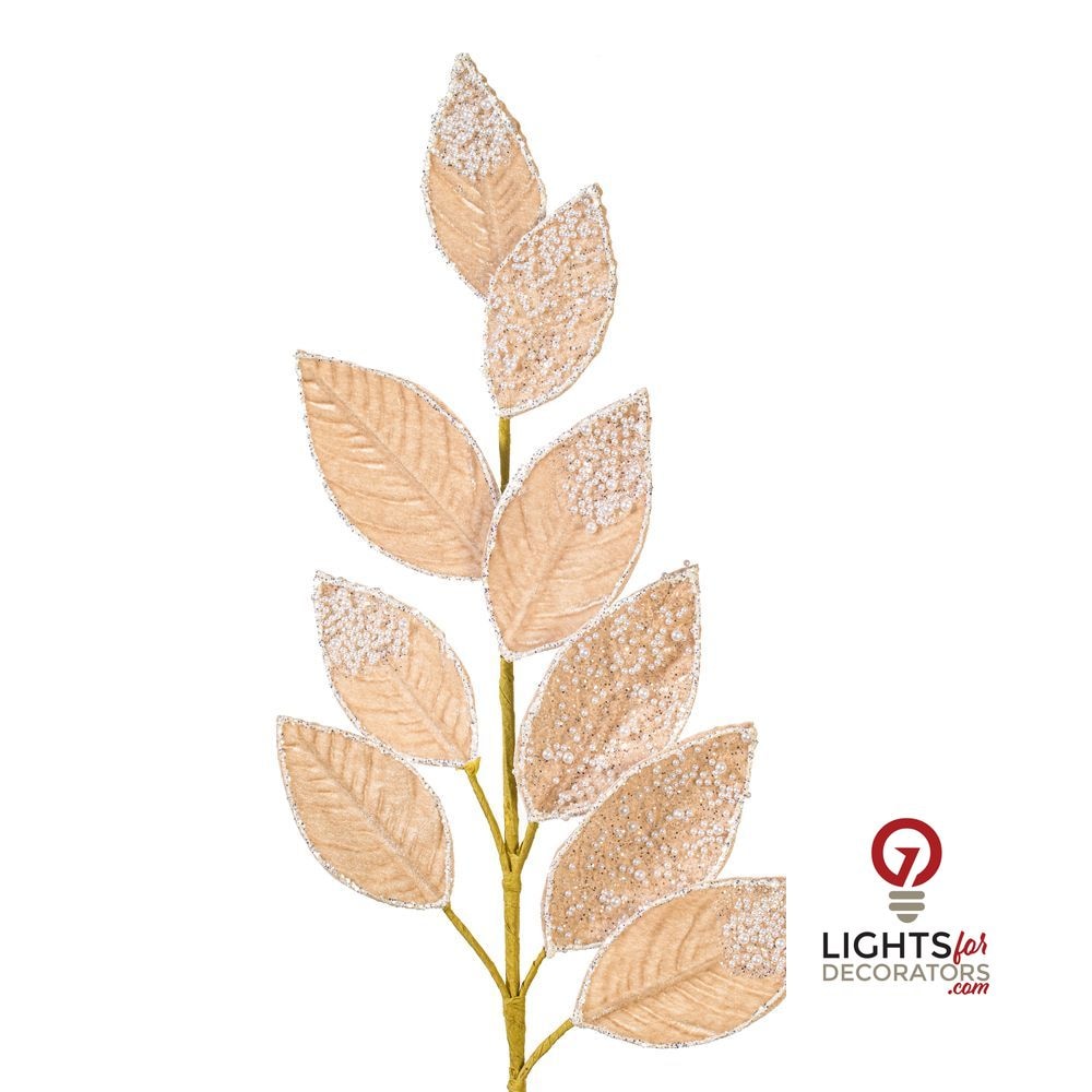 32" Velvet Pearl Leaf Spray - Set of 2 - Champagne — alternate view