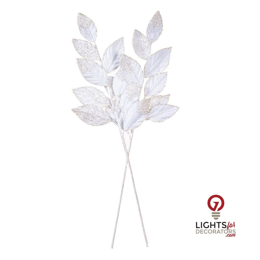 32" Velvet Pearl Leaf Spray - Set of 2 - White — alternate view