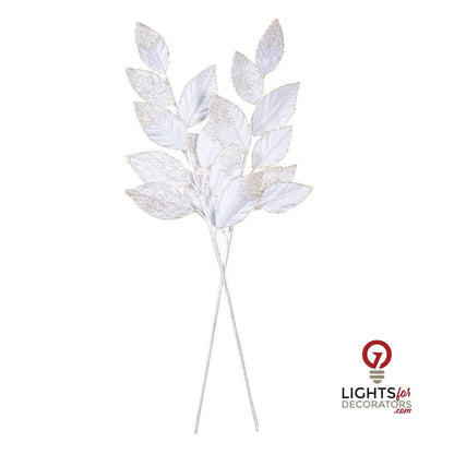32" Velvet Pearl Leaf Spray - Set of 2 - White — alternate view