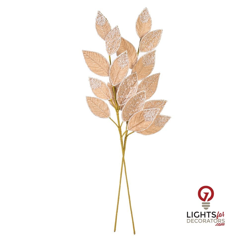 32" Velvet Pearl Leaf Spray - Set of 2 - Champagne — alternate view