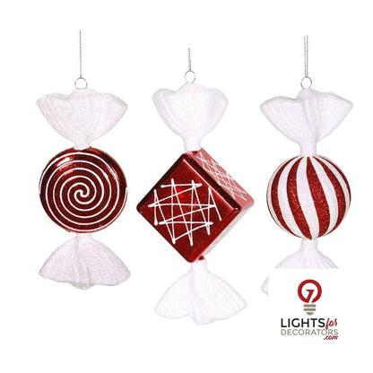 8" Peppermint Candy Ornament Assortment - Set of 3