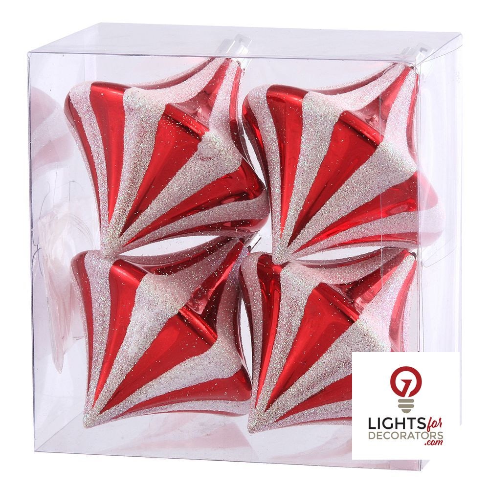 3.5" Candy Cane Diamond Drop Ornament - Set of 4