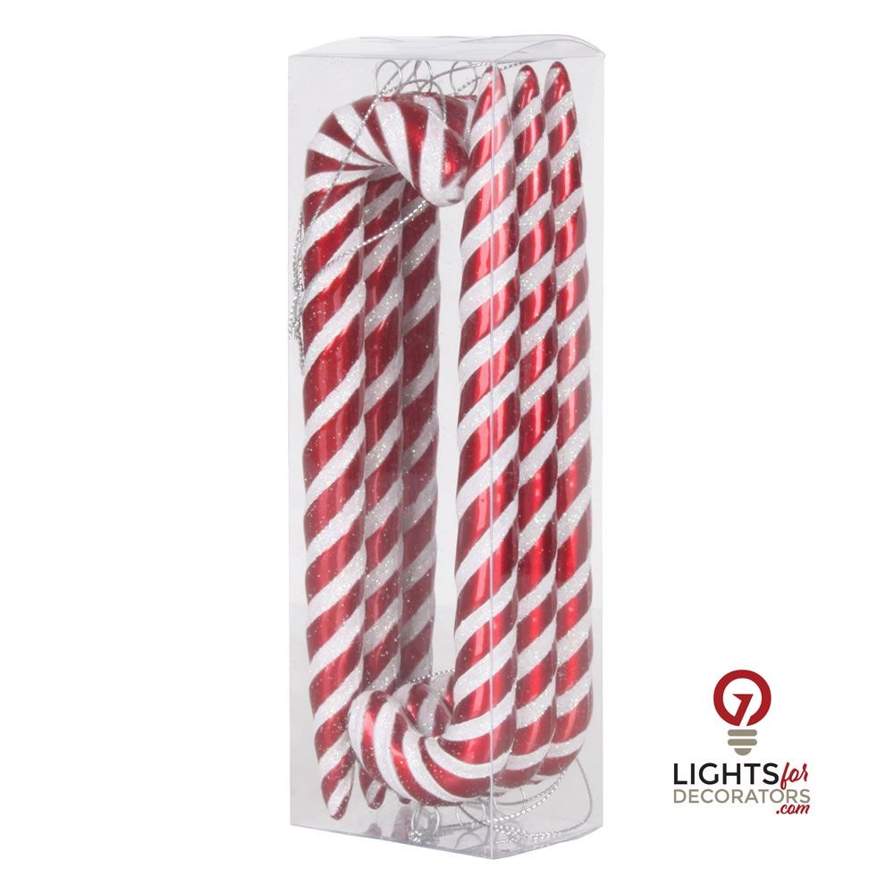 7.5" Candy Cane Ornament - Red/White - Set of 6