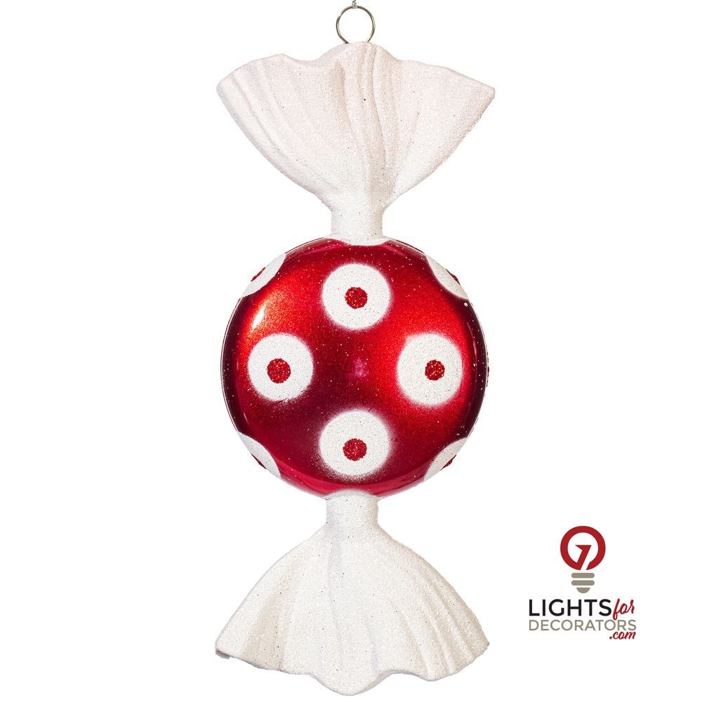 7" Candy Glitter Ornament - Red/White - Set of 3 — alternate view