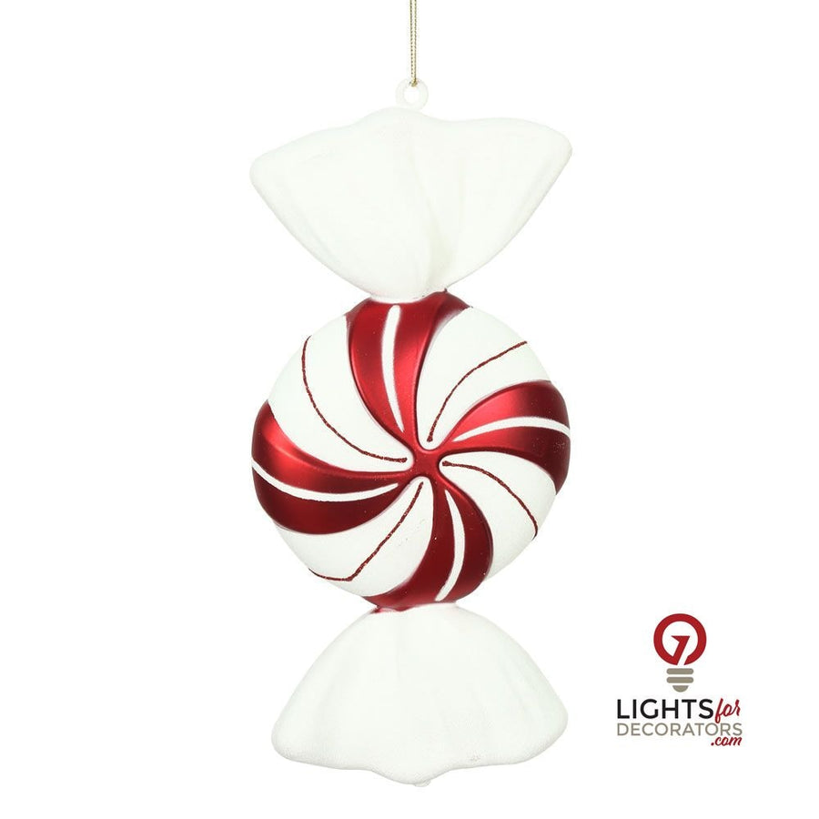 12" Round Swirl Candy Ornament - Red/White - Set of 2