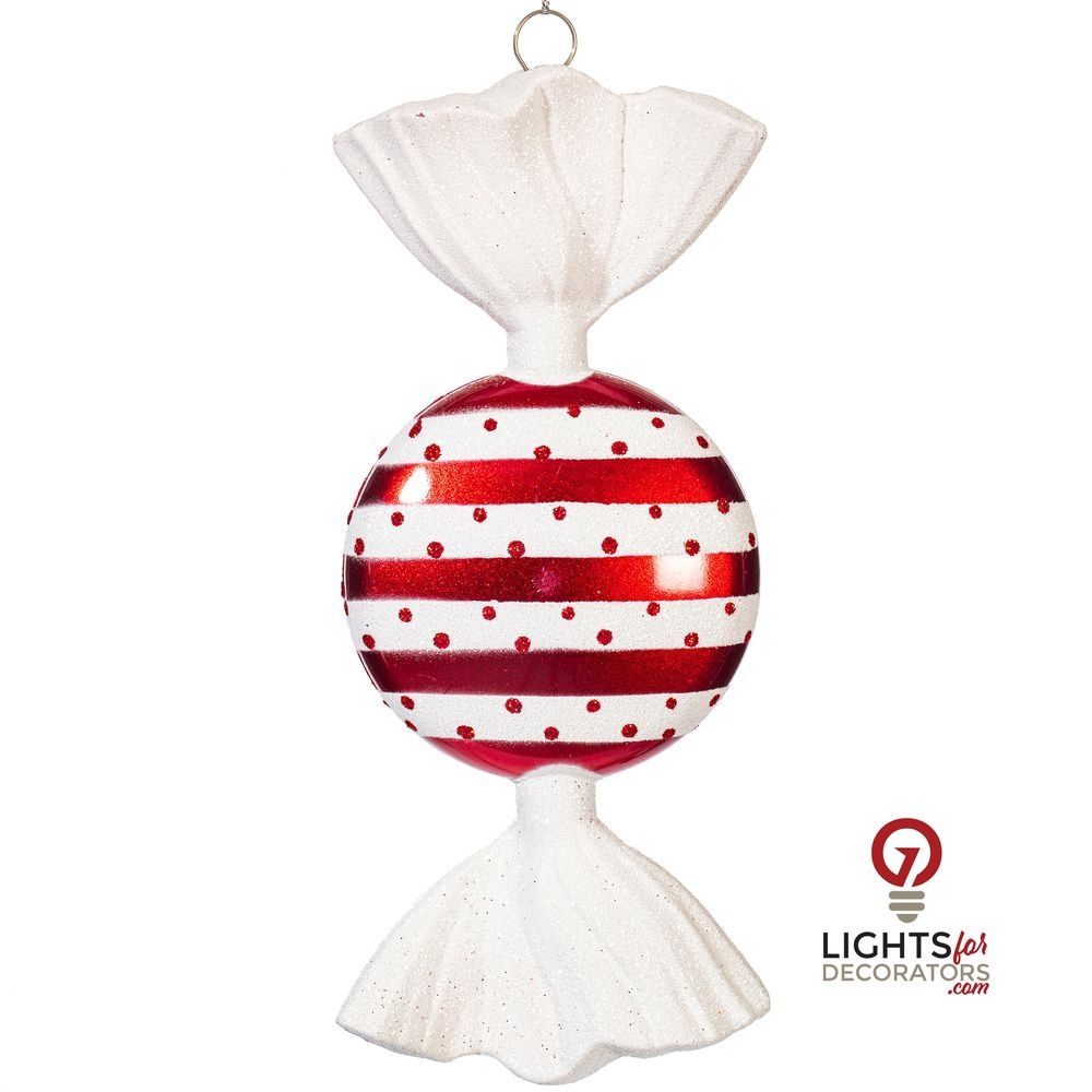 7" Candy Glitter Ornament - Red/White - Set of 3 — alternate view
