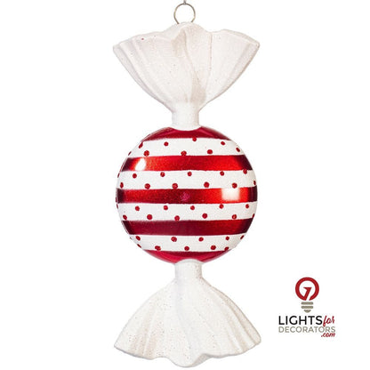 7" Candy Glitter Ornament - Red/White - Set of 3 — alternate view