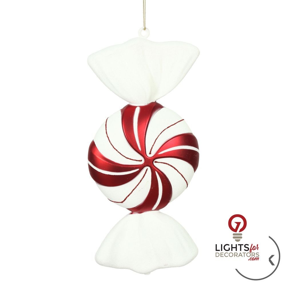 12" Round Swirl Candy Ornament - Red/White - Set of 2 — alternate view